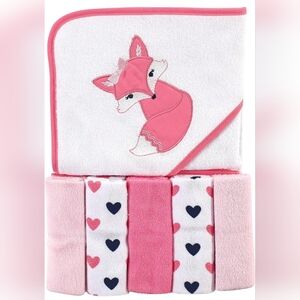 Luvable Friends Unisex Baby Hooded Towel with Five Small Towels, Foxy, One Size